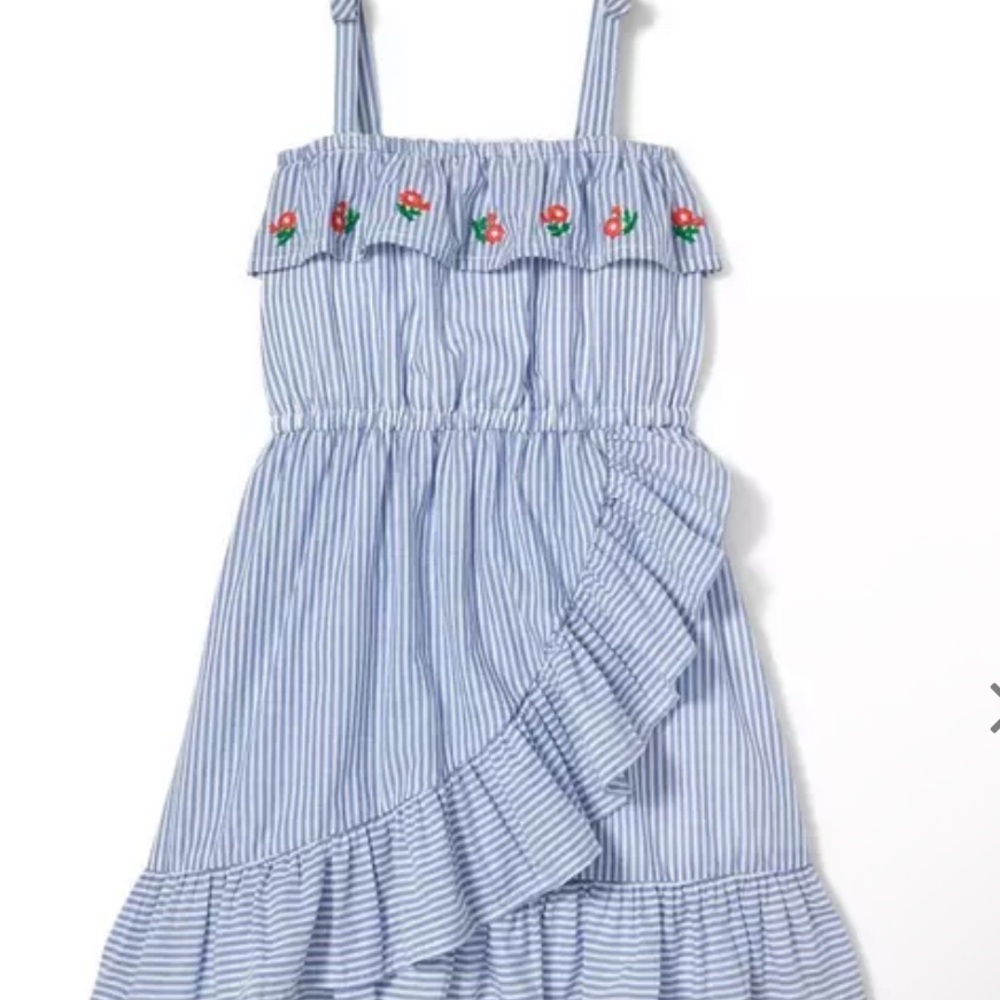 Janie and Jack Blue Striped Embroidered Poppy Dress with Floral Accents Girls 6